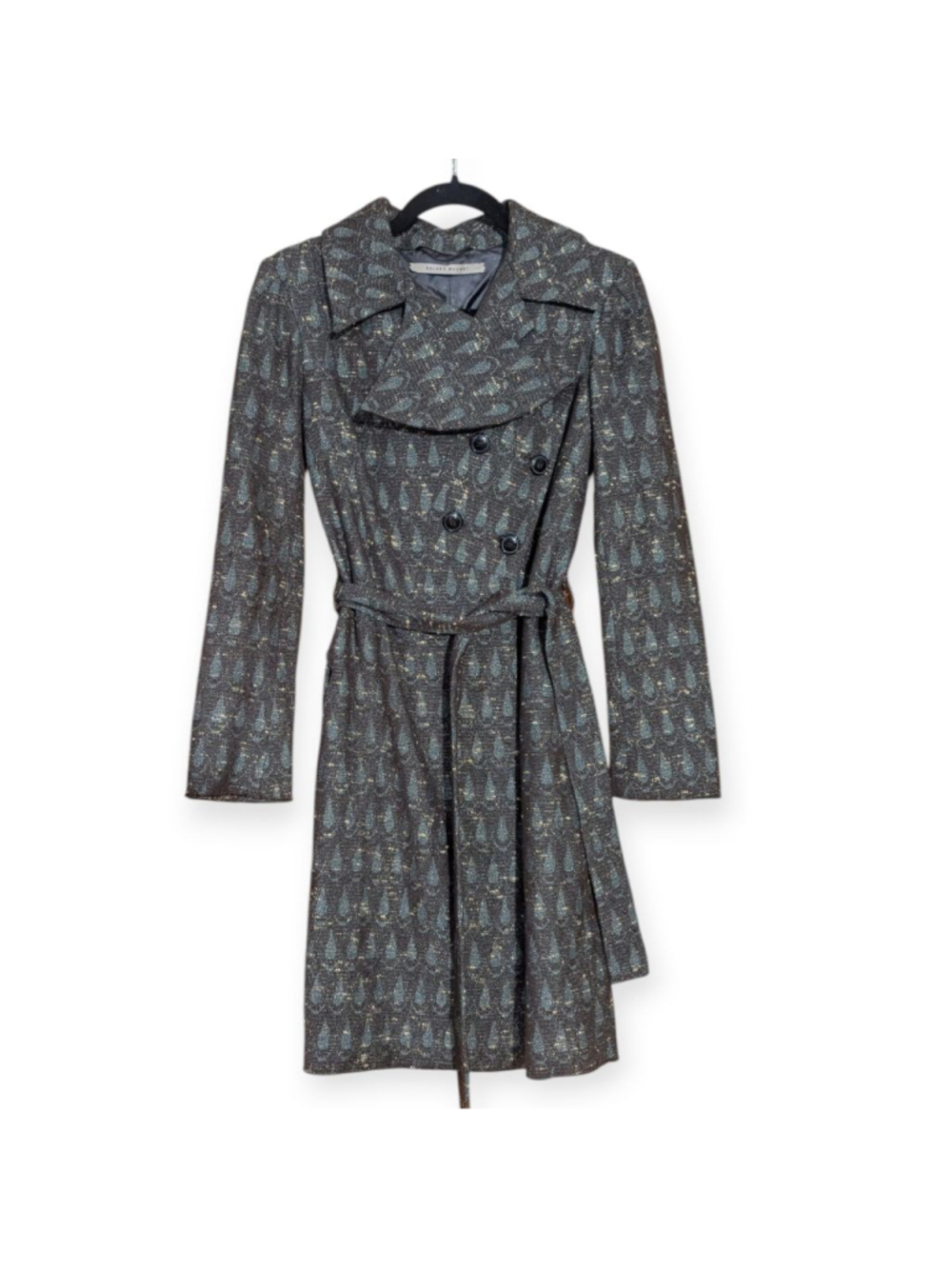 Roland Mouret Gray Teal Wool Blend Tweed Midi Coat US Size 4 - Picture 2 of 16